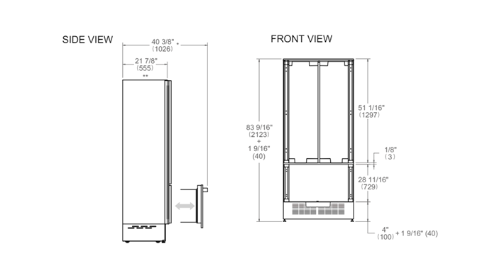 90 cm inbouw French Door koelkast, met ijsblokjesmachine en waterdispenser | Bertazzoni